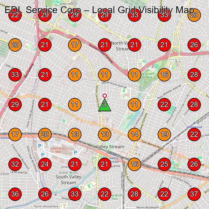 EDI. Service Corp GeoGrid visibility map for Shoe Repair Shop in Garden City